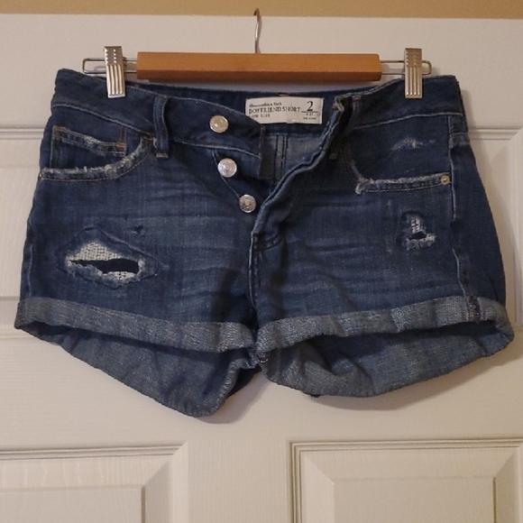 Abercrombie & Fitch Shorts Womens Sz 2 Boyfriend Short Low Rise Blue Button-fly - Picture 1 of 13